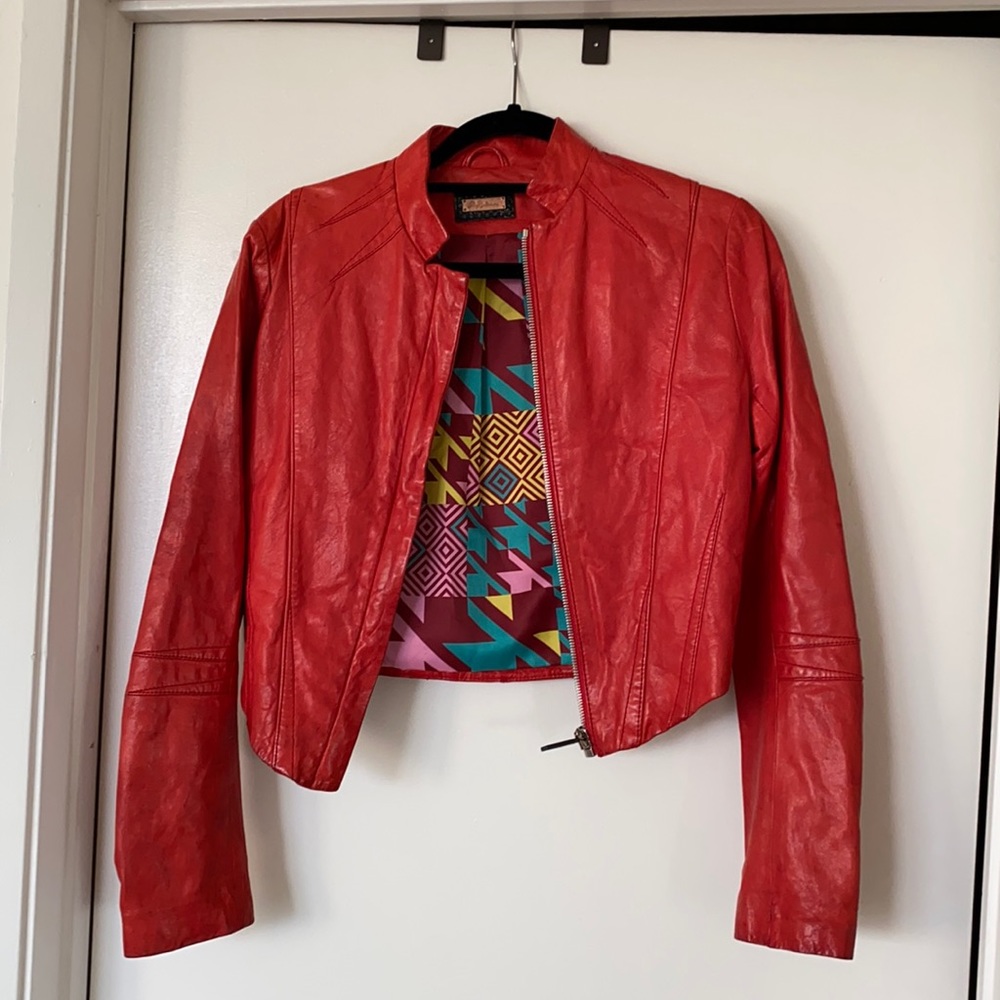 Vintage Red Faux Leather Jacket